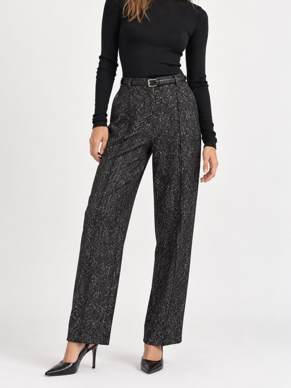 Spanx black and white “tweed” ponte trousers